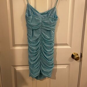 Hello Molly Light Blue Gathered Mini Dress